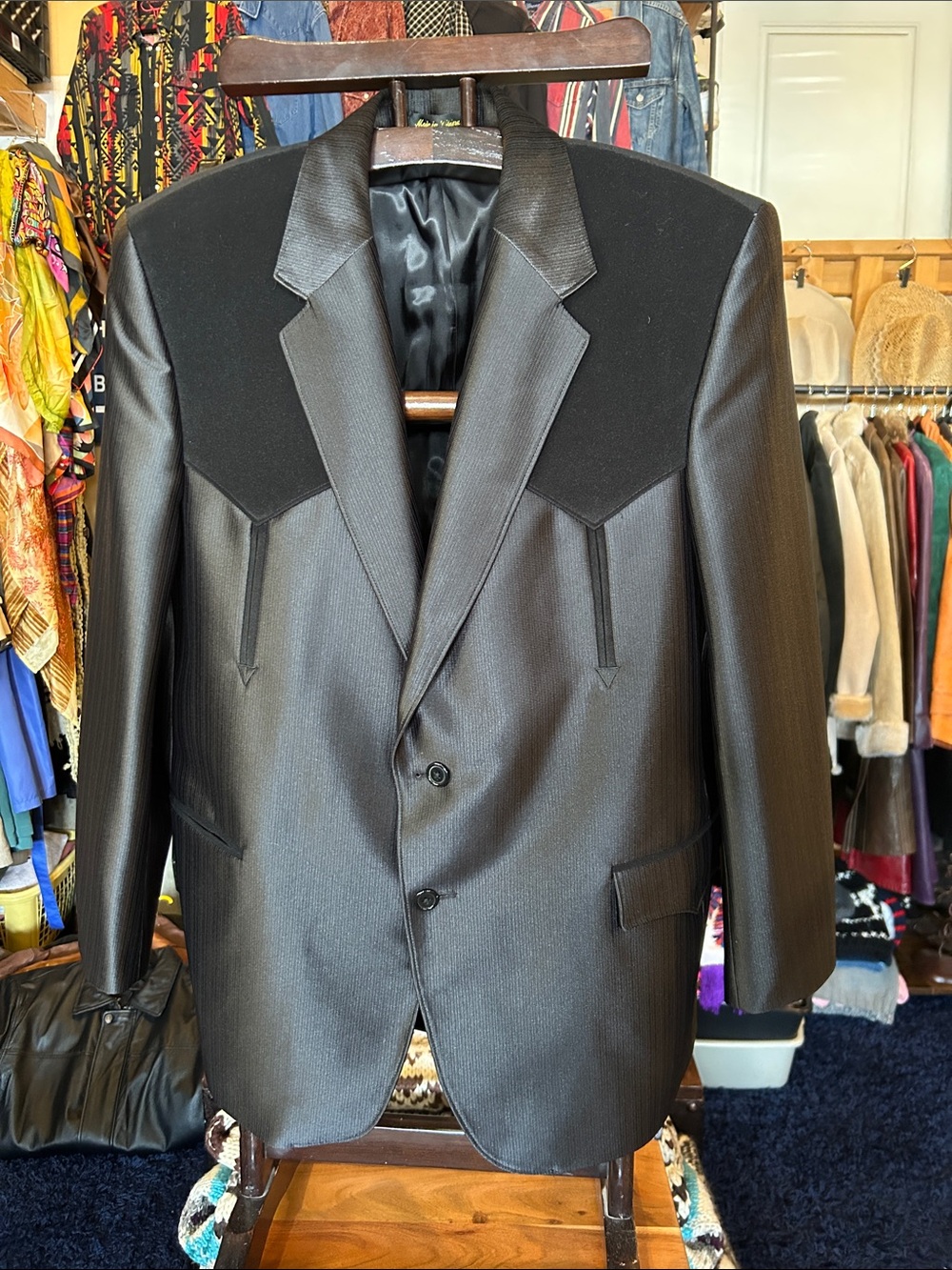 Western Circle S Men's Black Contrast-Yoke Blazer